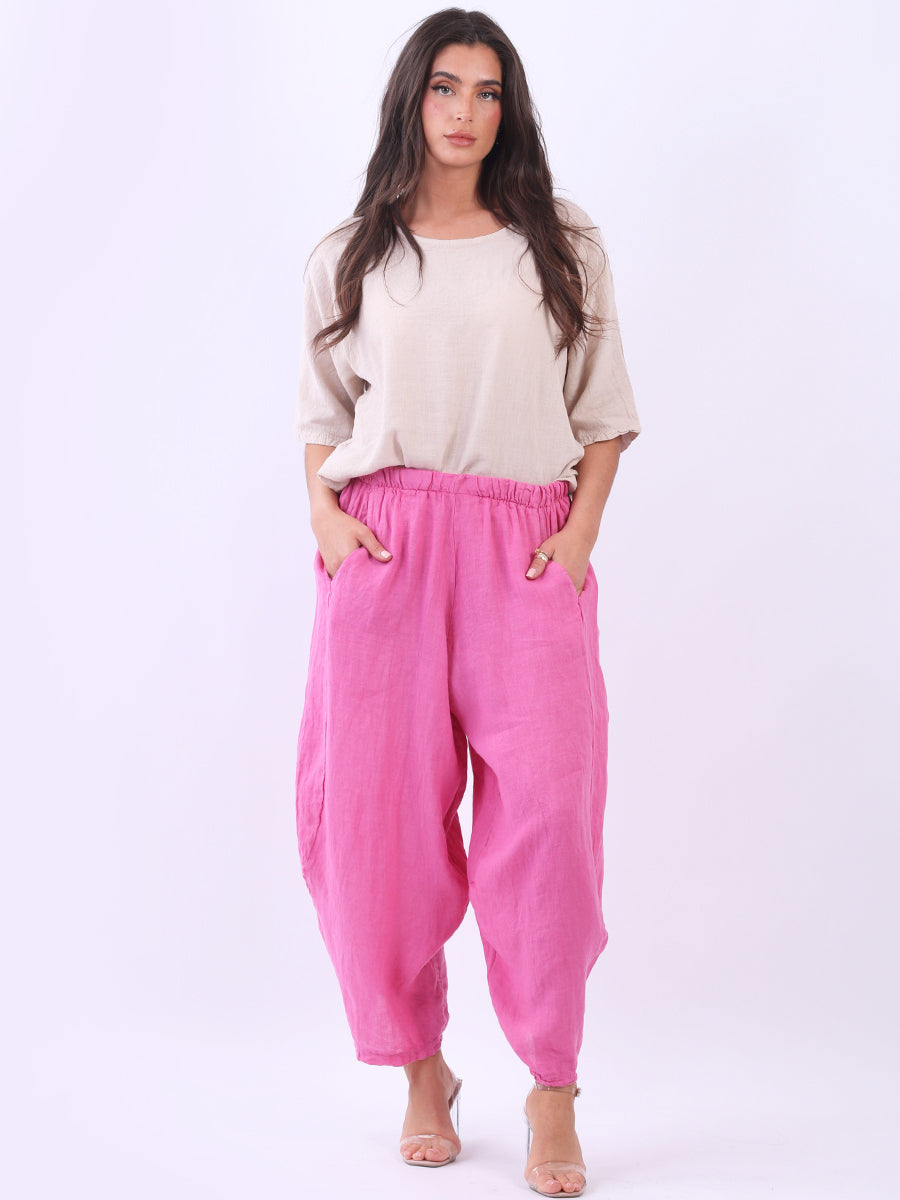 Plain Linen Trouser Fuchsia