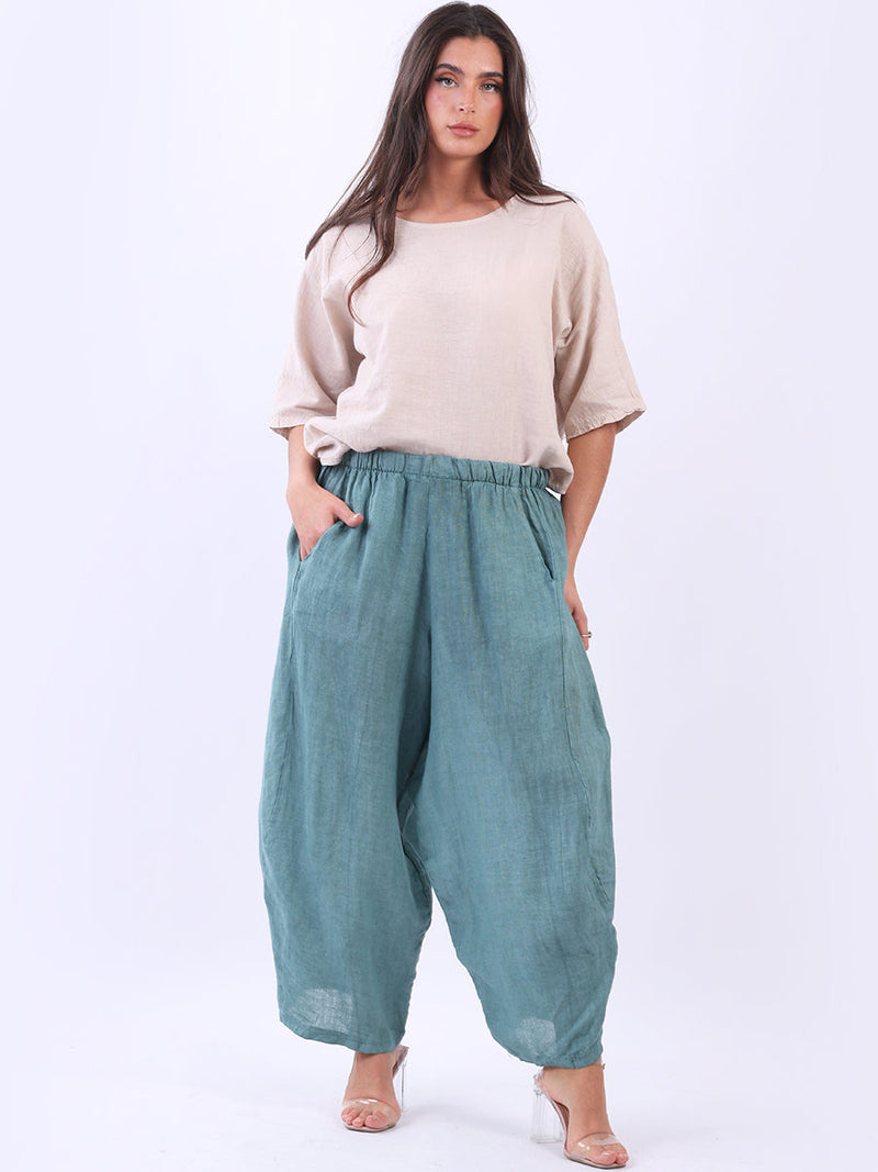 Plain Linen Trouser Ocean Blue