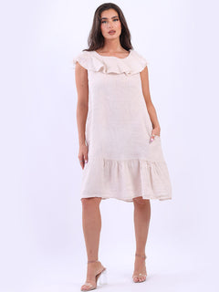Ruffle Sleeveless Linen Top Beige