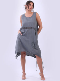 Sleeveless Linen Tank Dress Charcoal