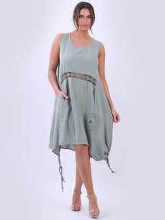 Sleeveless Linen Tank Dress Khaki