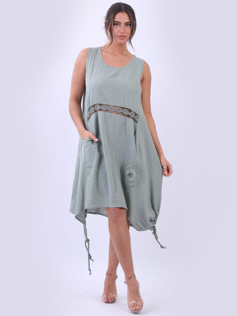 Sleeveless Linen Tank Dress Khaki