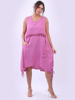 Sleeveless Linen Tank Dress Fuchsia