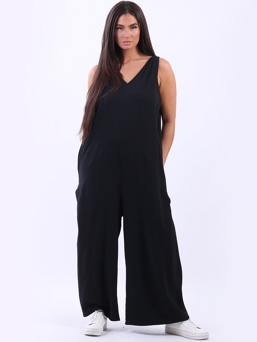 Women Sleeveless Cotton Jumpsuit Black