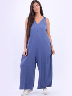 Women Sleeveless Cotton Jumpsuit Denim