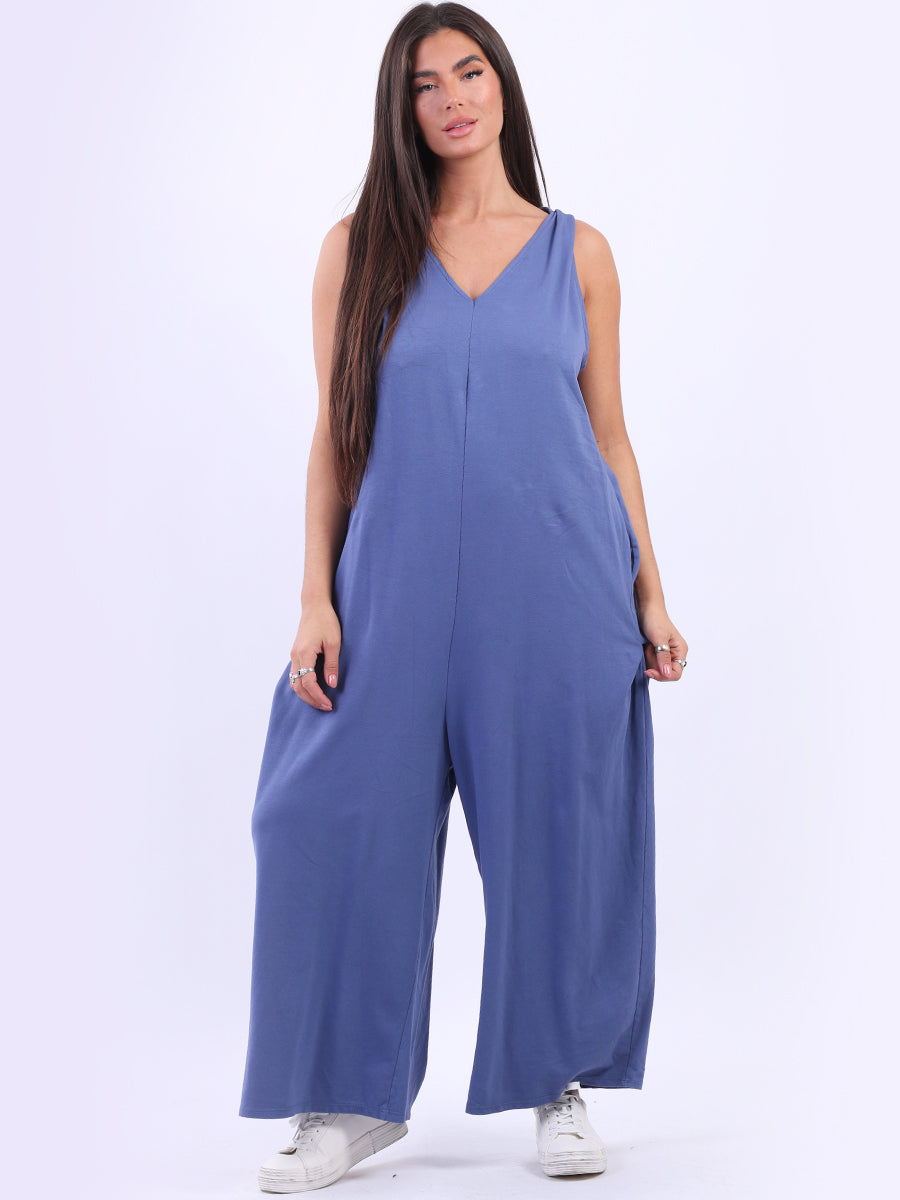 Women Sleeveless Cotton Jumpsuit Denim
