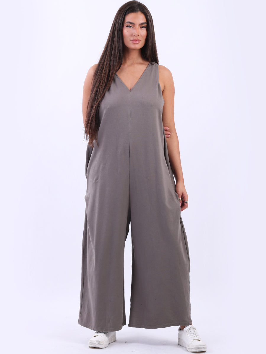 Women Sleeveless Cotton Jumpsuit Mocha