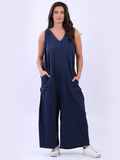 Women Sleeveless Cotton Jumpsuit Navy
