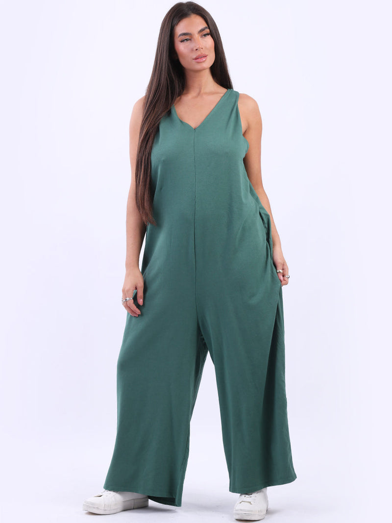 Women Sleeveless Cotton Jumpsuit Ocean Blue