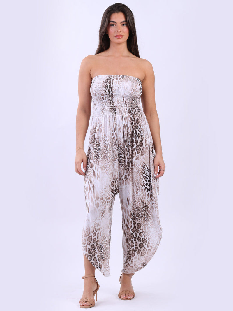 Smocked Tube Tulip Jumpsuit Beige