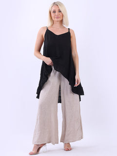 Plain ruffle Sleeveless Top Black