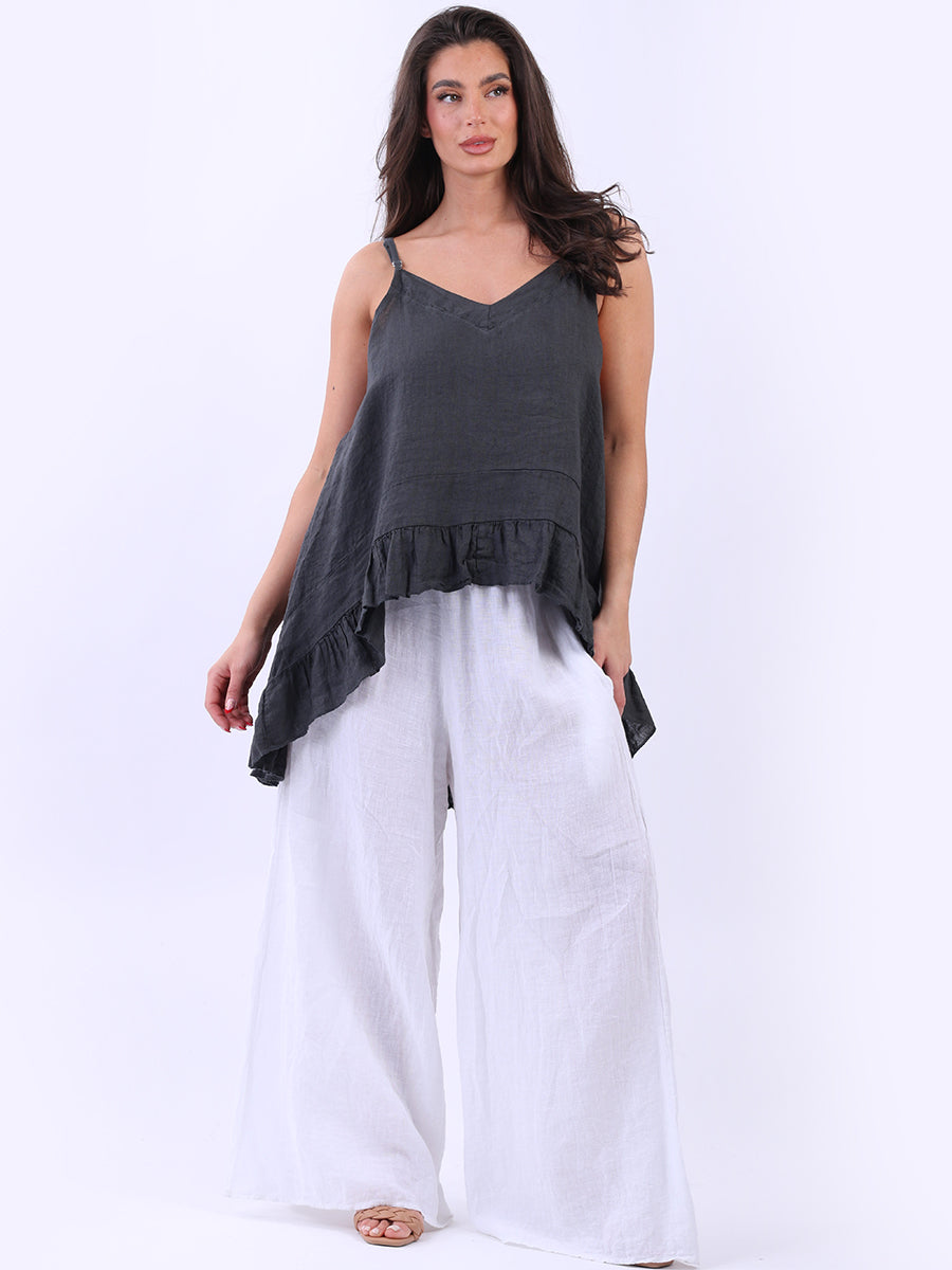 Plain ruffle Sleeveless Top Charcoal