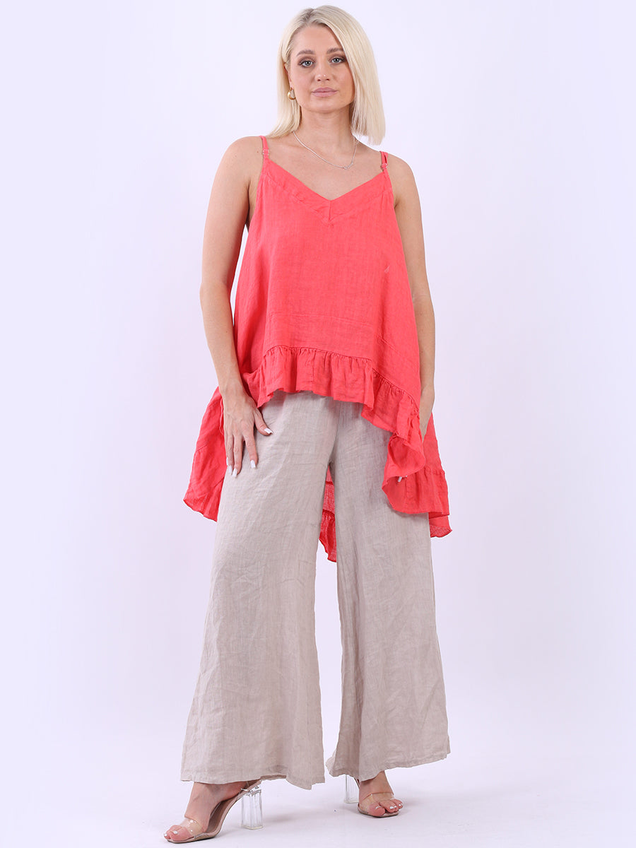 Plain ruffle Sleeveless Top Coral