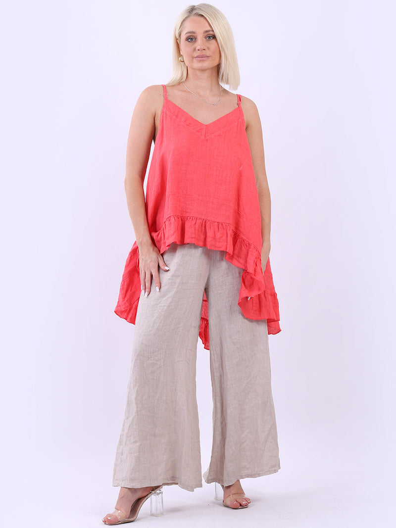 Plain ruffle Sleeveless Top Coral