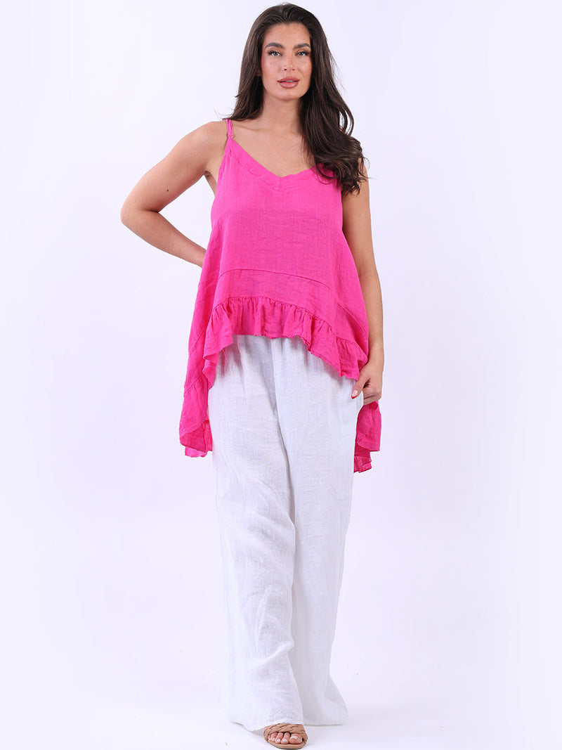 Plain ruffle Sleeveless Top Fuchsia