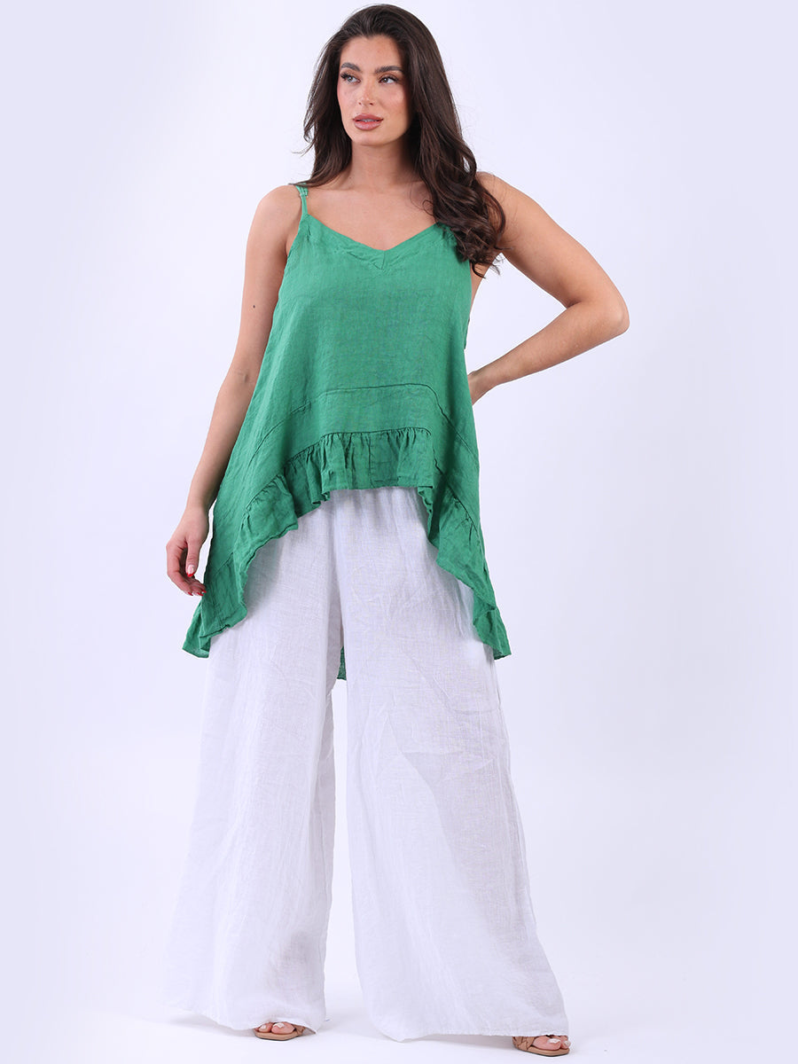 Plain ruffle Sleeveless Top Green