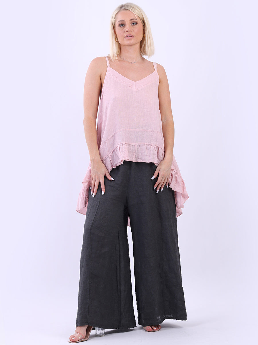 Plain ruffle Sleeveless Top Pink