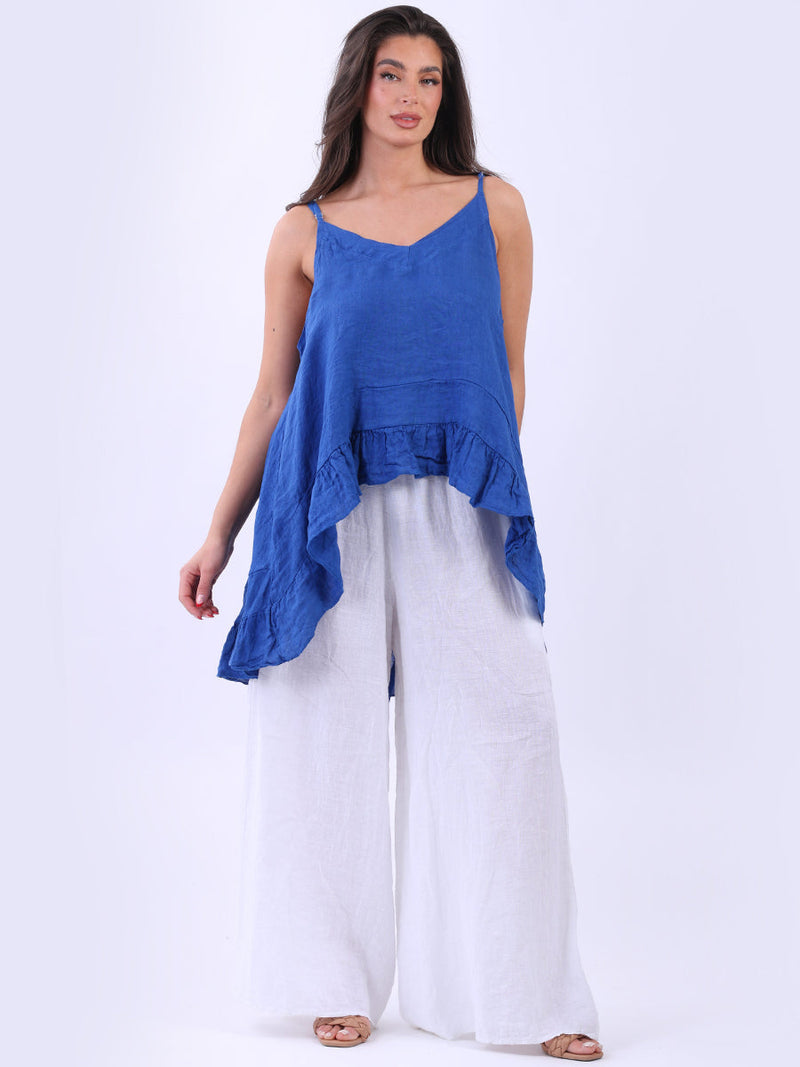 Plain ruffle Sleeveless Top Royal Blue