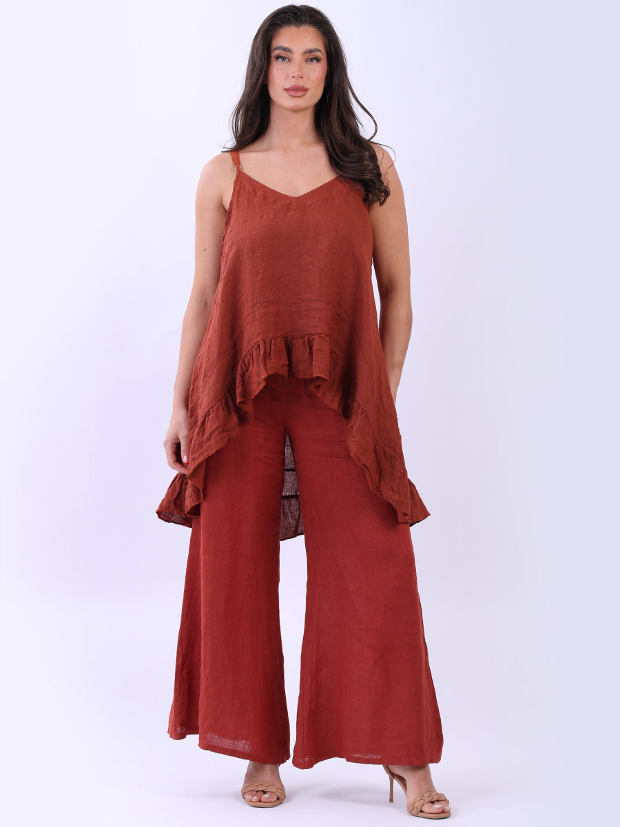 Plain ruffle Sleeveless Top Rust