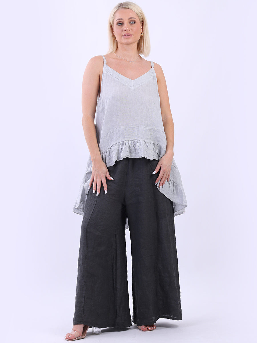 Plain ruffle Sleeveless Top Silver