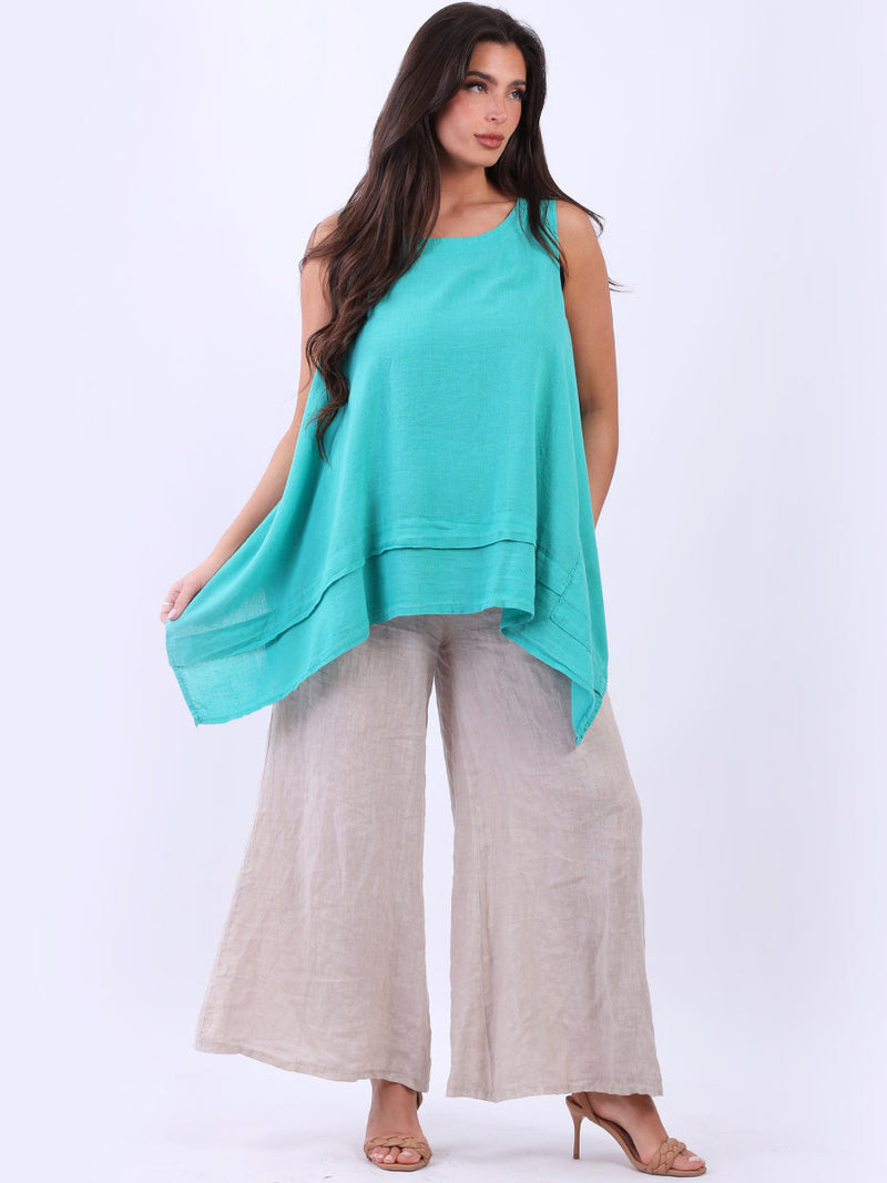 Solid Linen Sleeveless Tunic Aqua