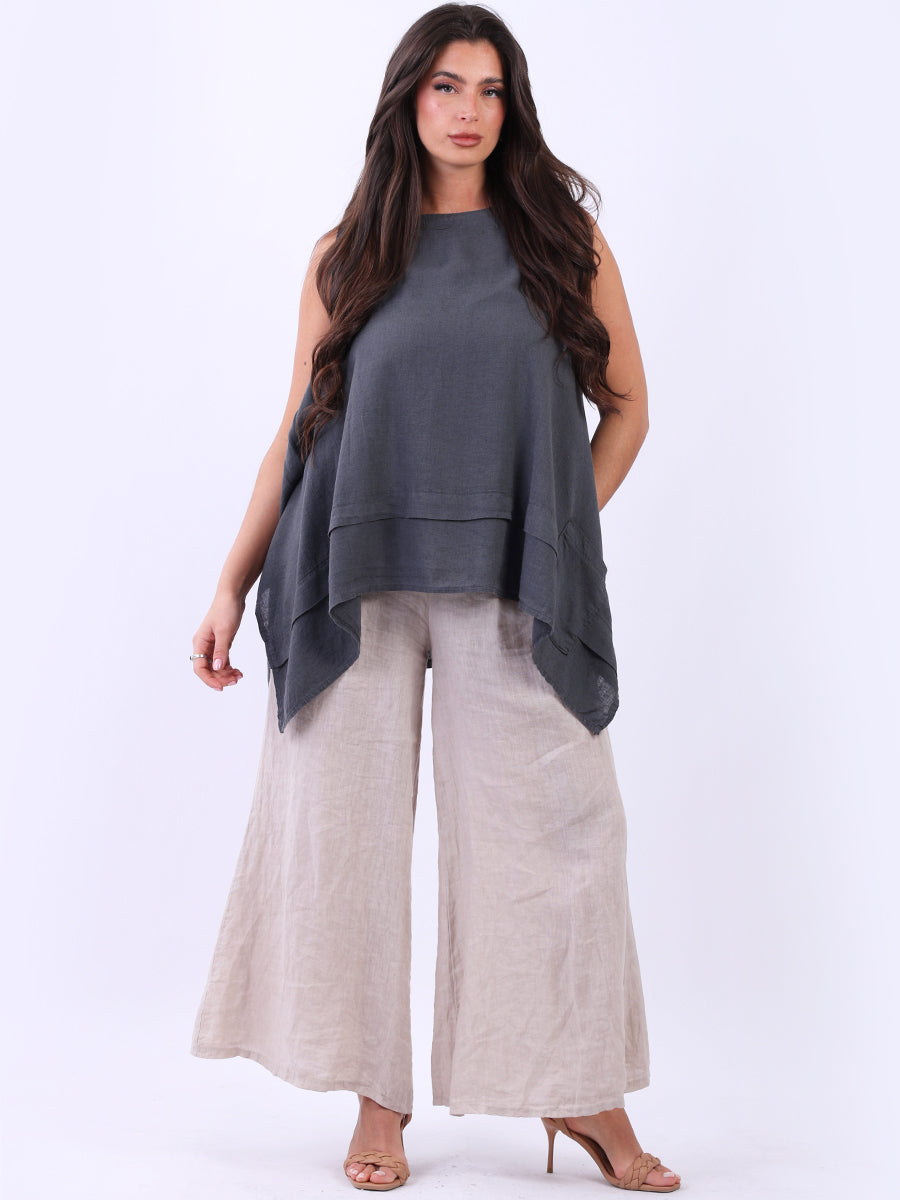 Solid Linen Sleeveless Tunic Charcoal