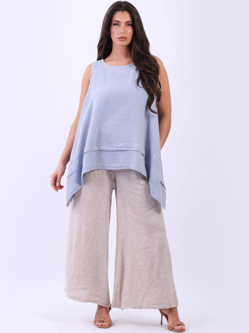 Solid Linen Sleeveless Tunic Denim