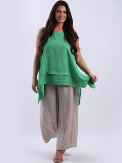Solid Linen Sleeveless Tunic Green