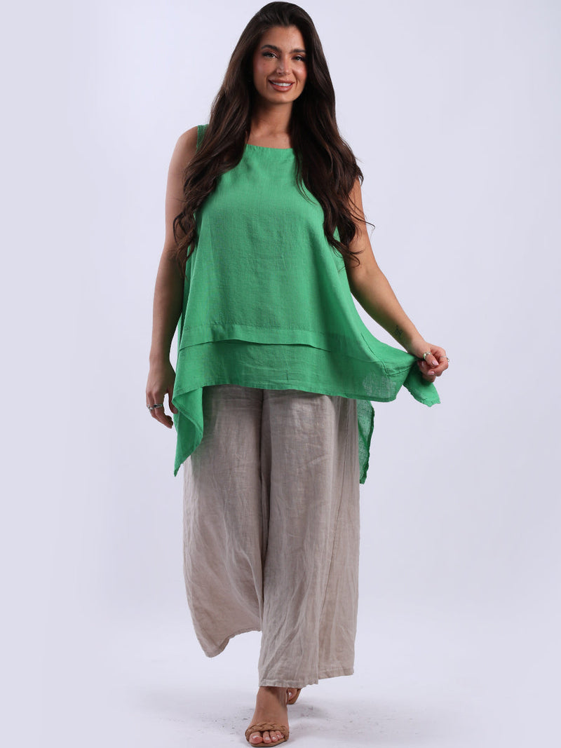 Solid Linen Sleeveless Tunic Green