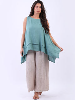 Solid Linen Sleeveless Tunic Ocean Blue