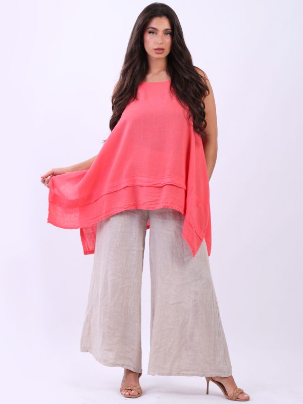 Solid Linen Sleeveless Tunic Sugar Poppy