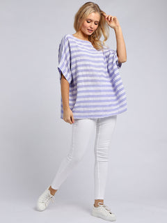 Stripy Cotton Baggy T Shirt Lilac