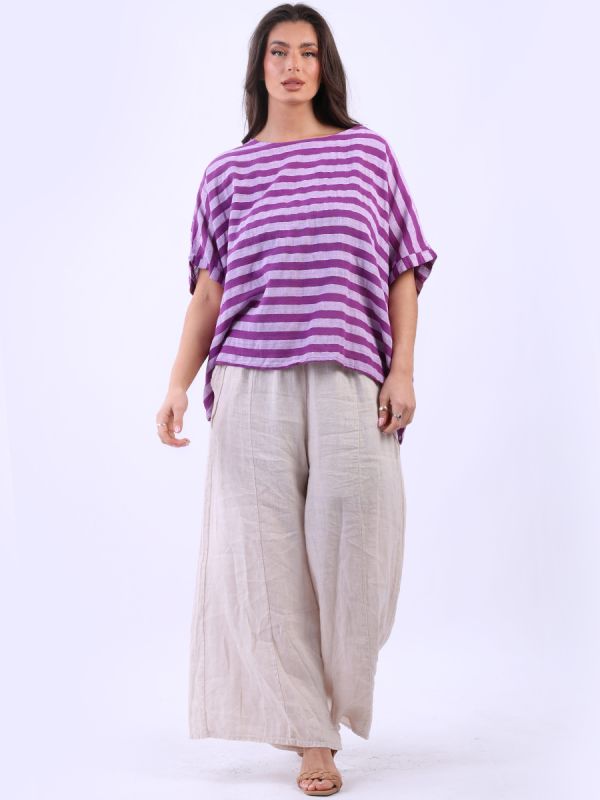 Stripy Cotton Baggy T Shirt Magenta
