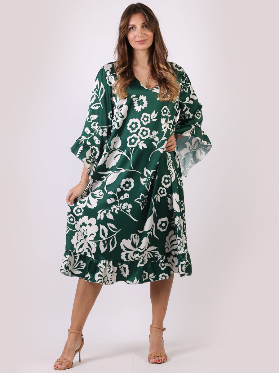 Floral Midi Swing Dress Green