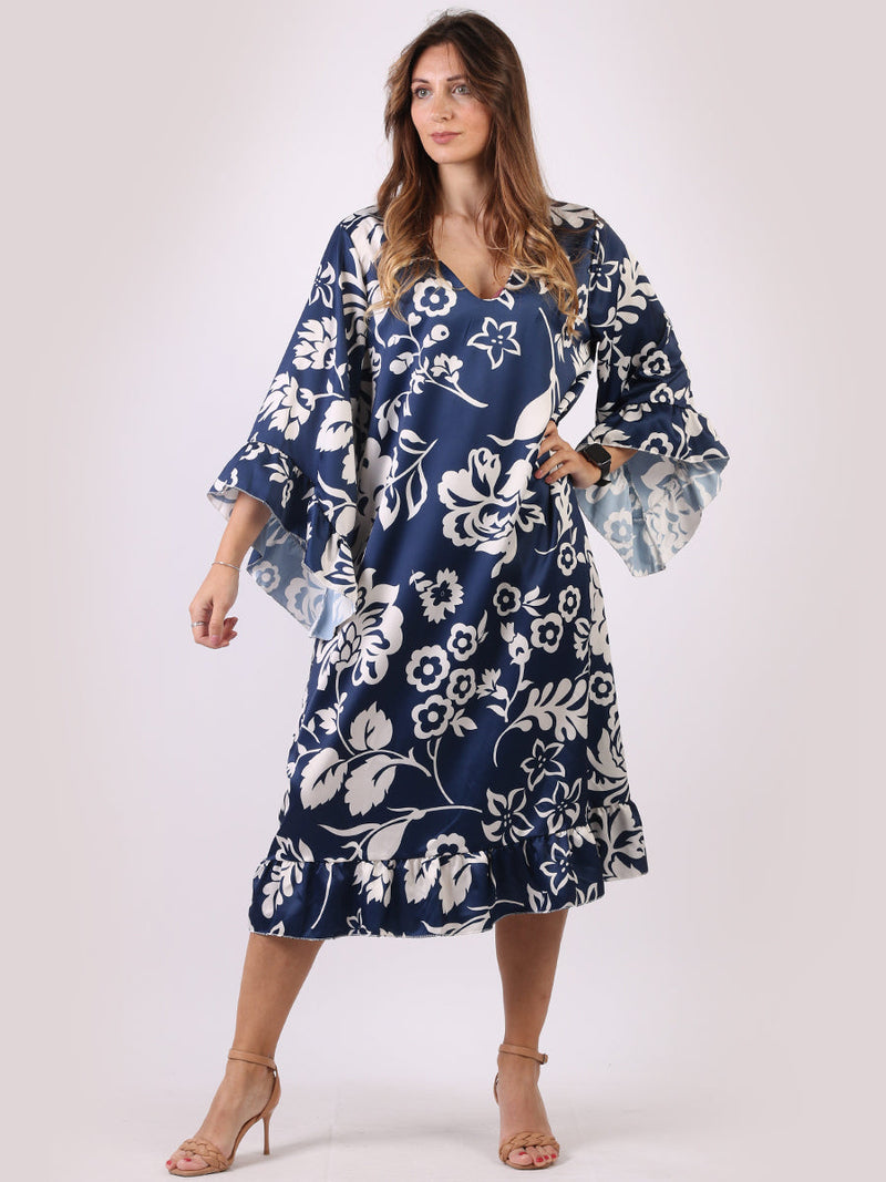 Floral Midi Swing Dress Navy