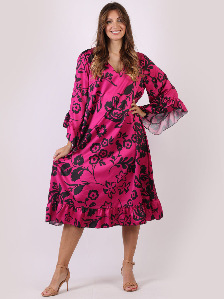 Floral Midi Swing Dress Raspberry