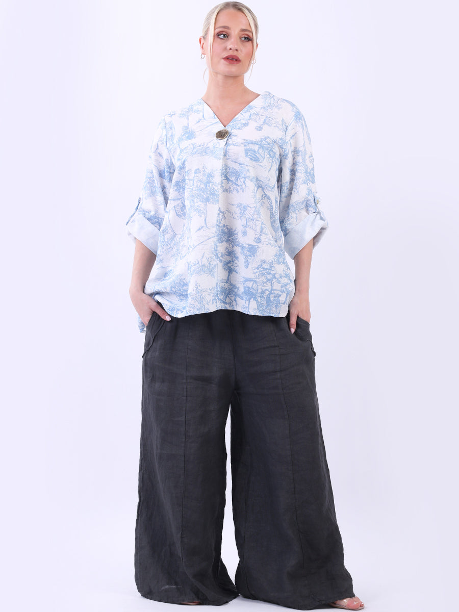 Jungle Print Linen Top Denim