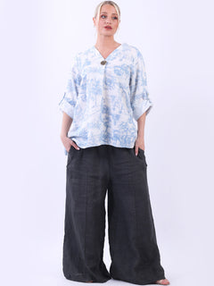 Jungle Print Linen Top Denim