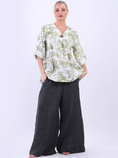 Jungle Print Linen Top Khaki