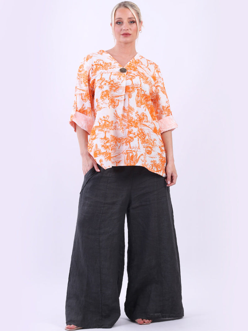 Jungle Print Linen Top Orange