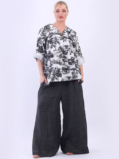 Jungle Print Linen Top White