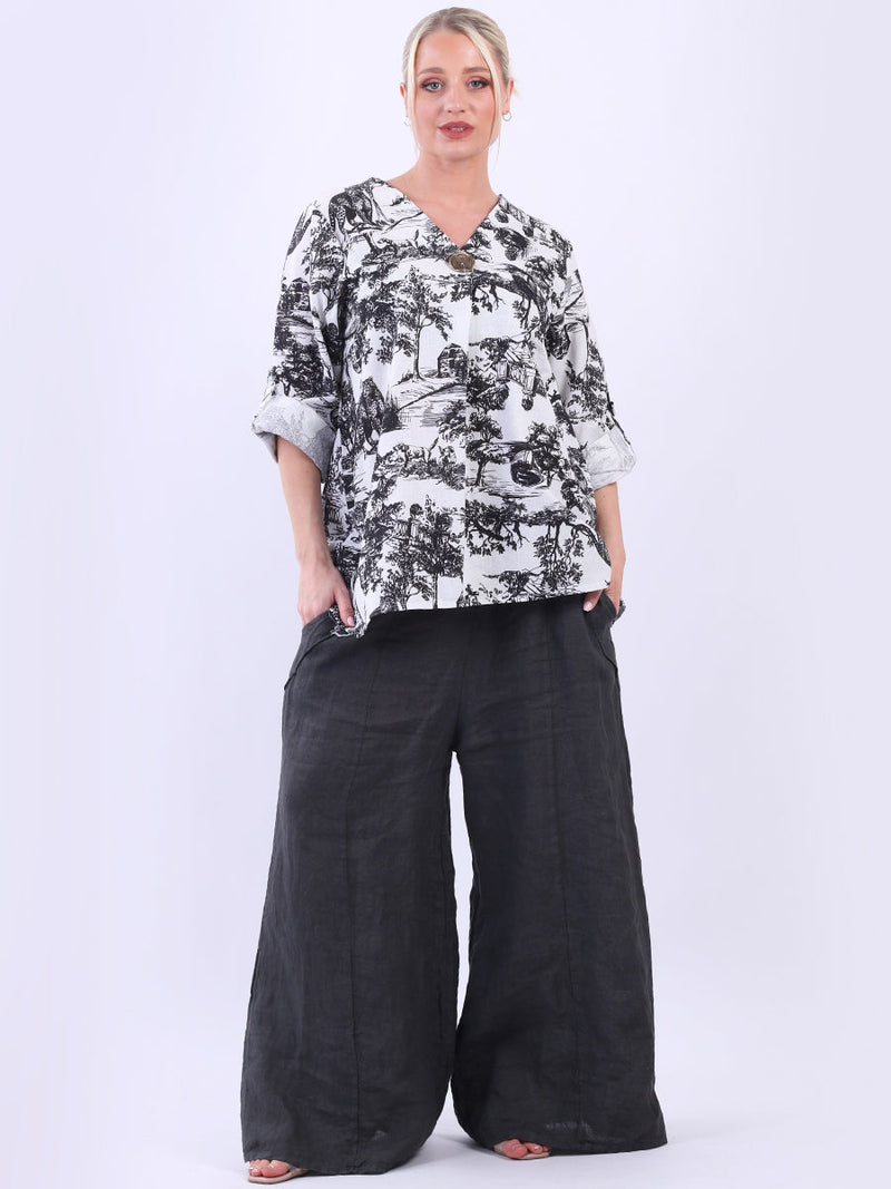 Jungle Print Linen Top White