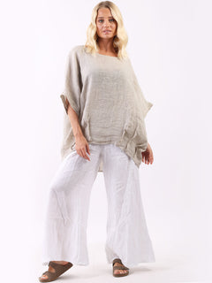 Vintage Wash Linen Top Beige