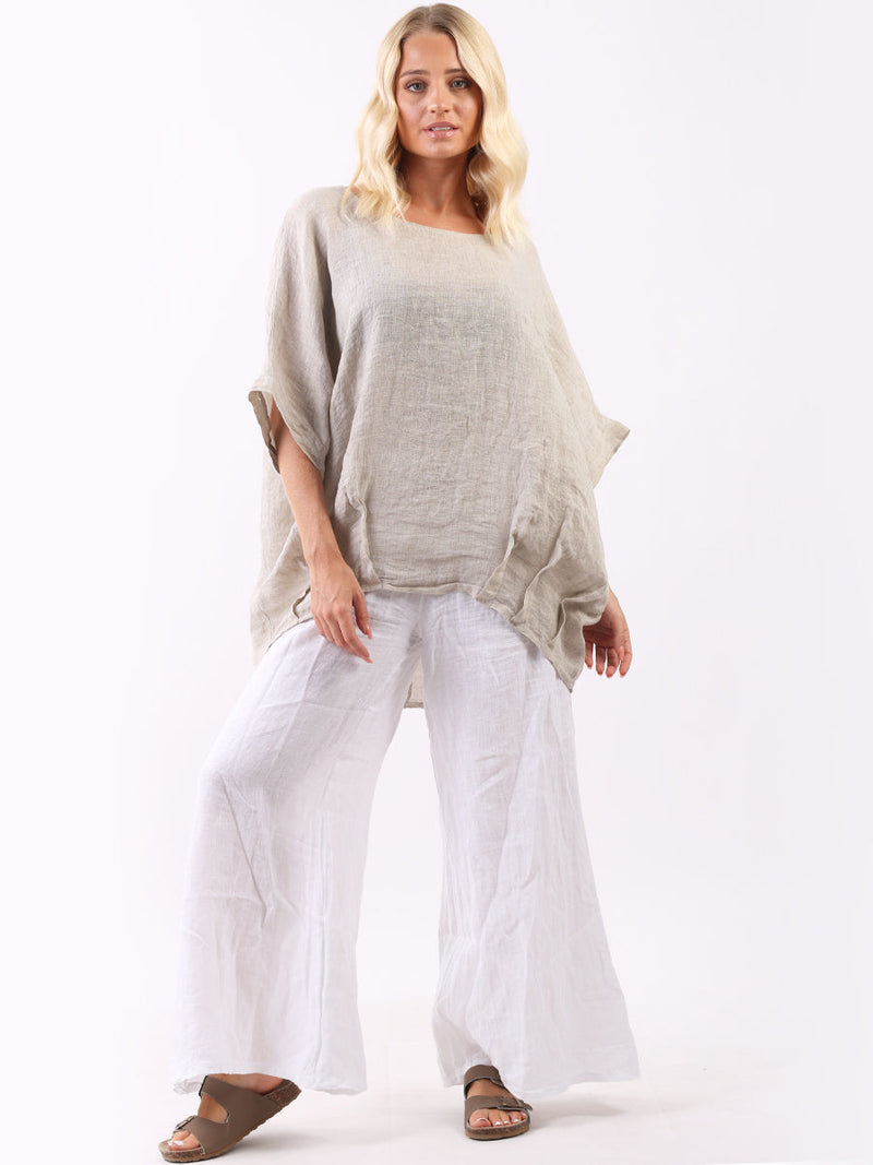 Vintage Wash Linen Top Beige