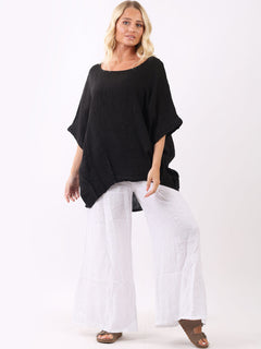 Vintage Wash Linen Top Black