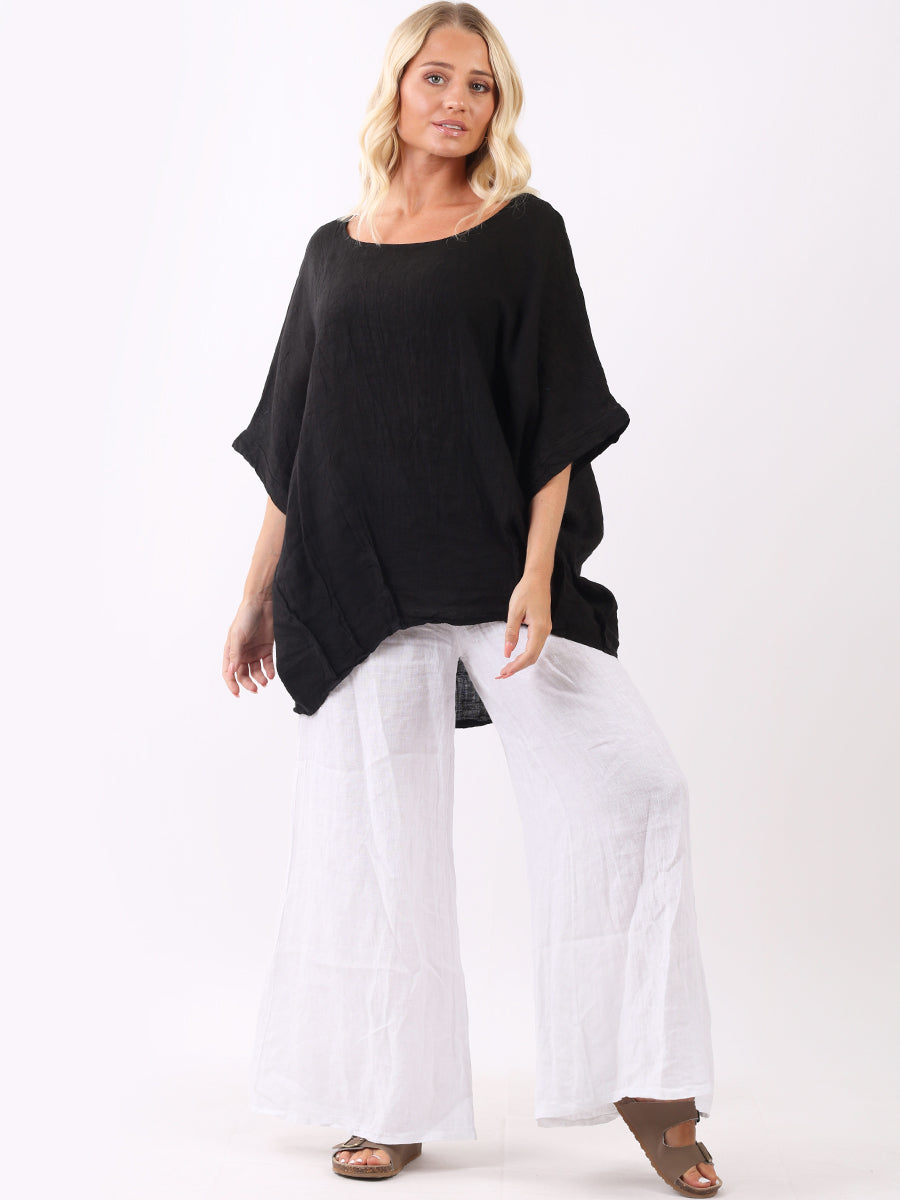 Vintage Wash Linen Top Black