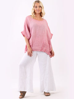 Vintage Wash Linen Top Fuchsia