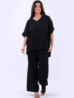 Vintage Wash Plain Cotton Top Black