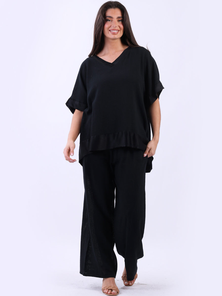 Vintage Wash Plain Cotton Top Black