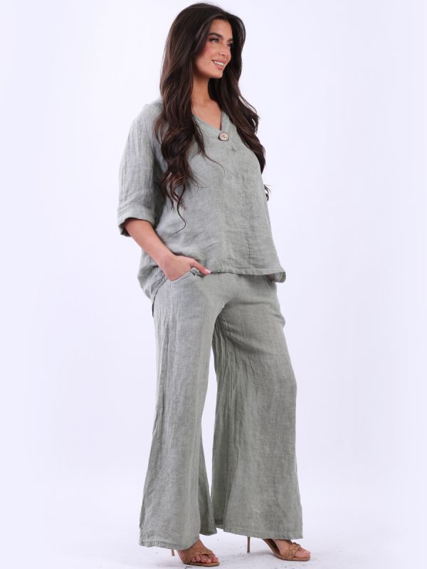 Vintage Washed Linen Blouse Khaki